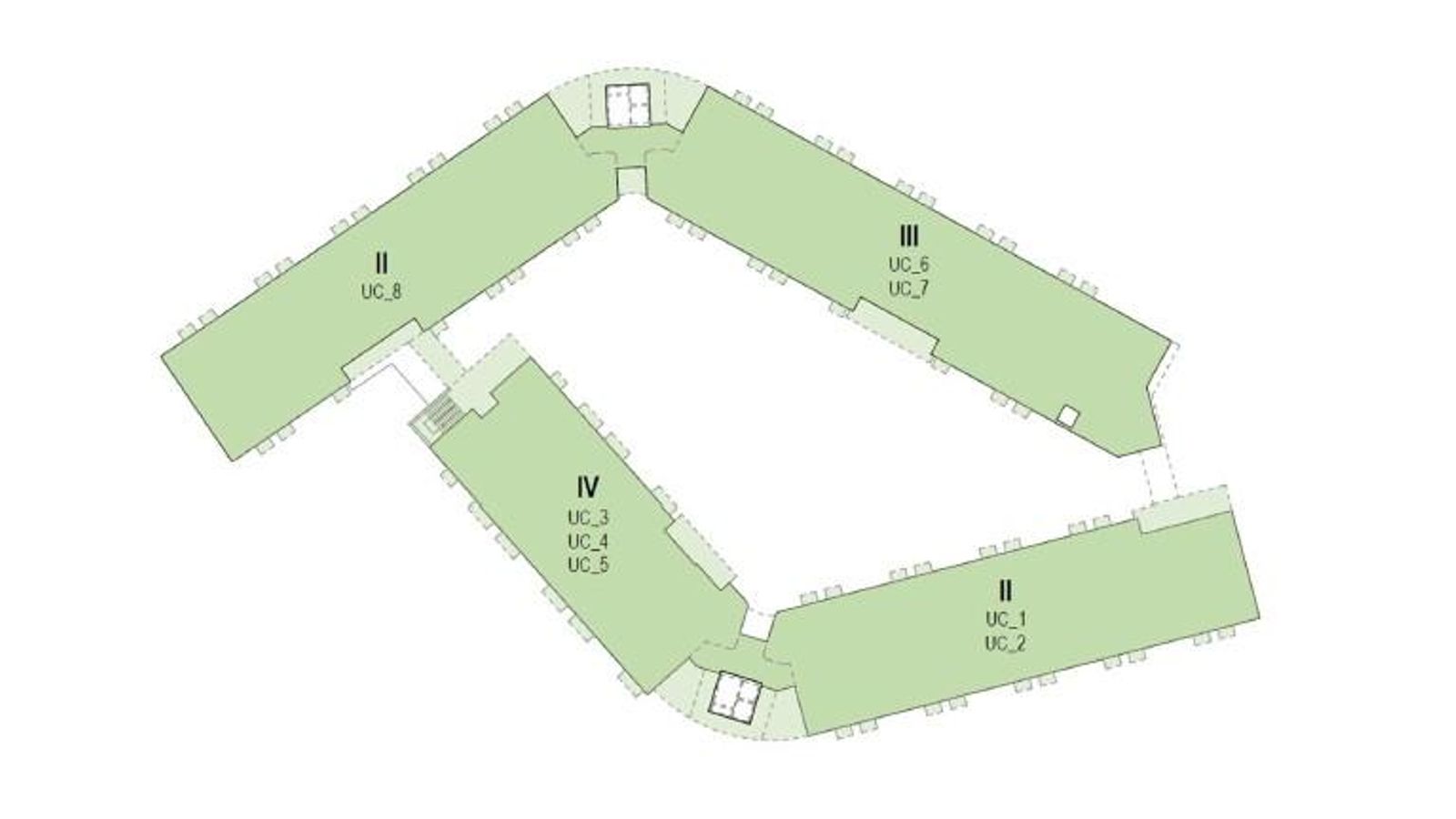 Plano del centro de mayores y la distribución de las ocho unidades de convivencia.