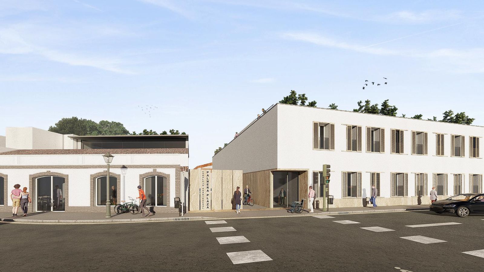 Aspecto que tendrá el futuro geriátrico visto desde la confluencia de las calles Pizarro y Pozo del Olivar con la avenida Duque de Abrantes.