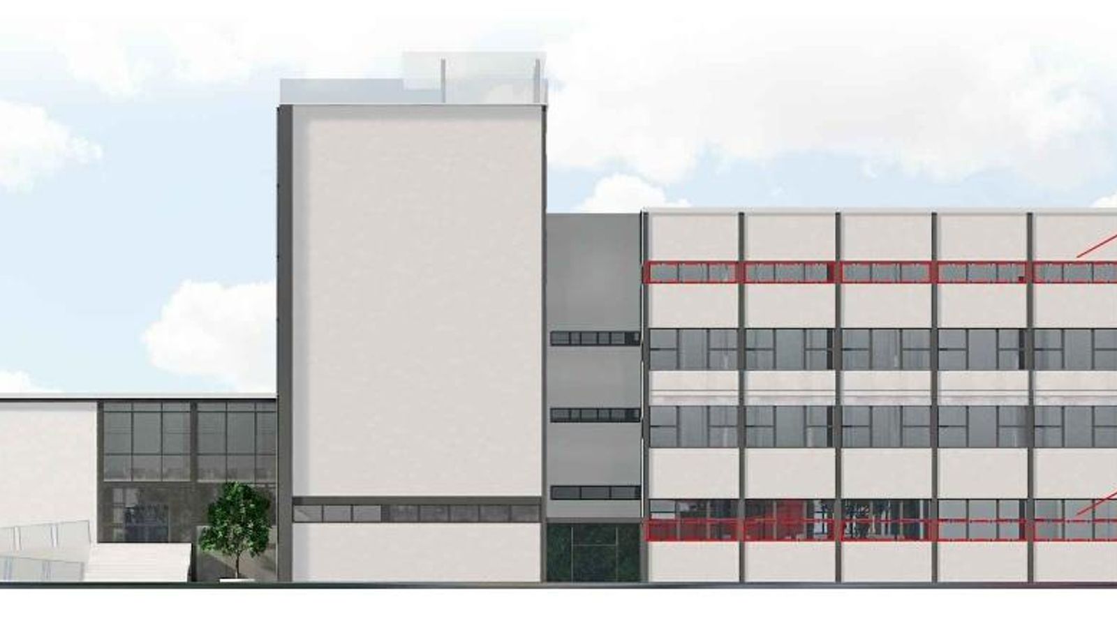 Alzado este del edificio tras la intervención.