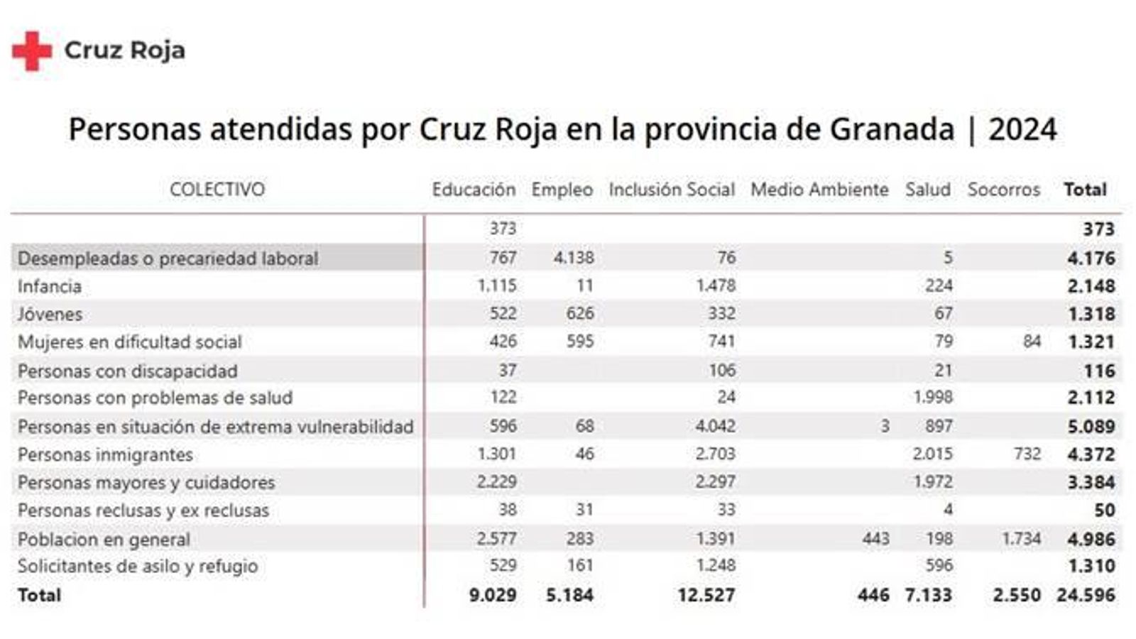 Desglose de cifras de las personas atendidas por Cruz Roja en la provincia de Granada durante 2024