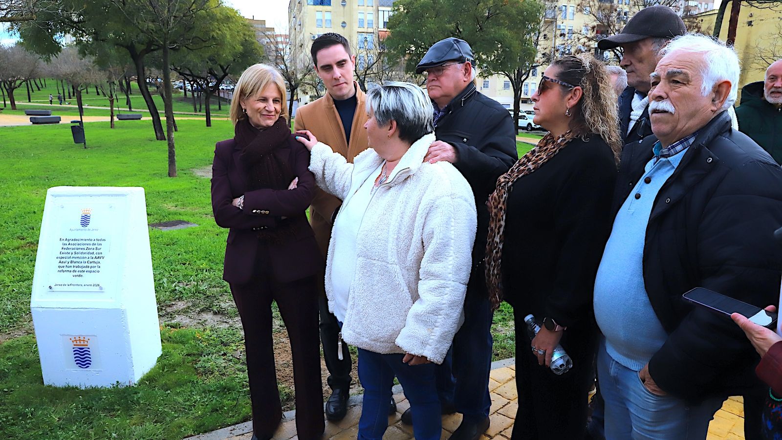 Monolito en memoria de Sebastián Peña en el parque que lleva su nombre.
