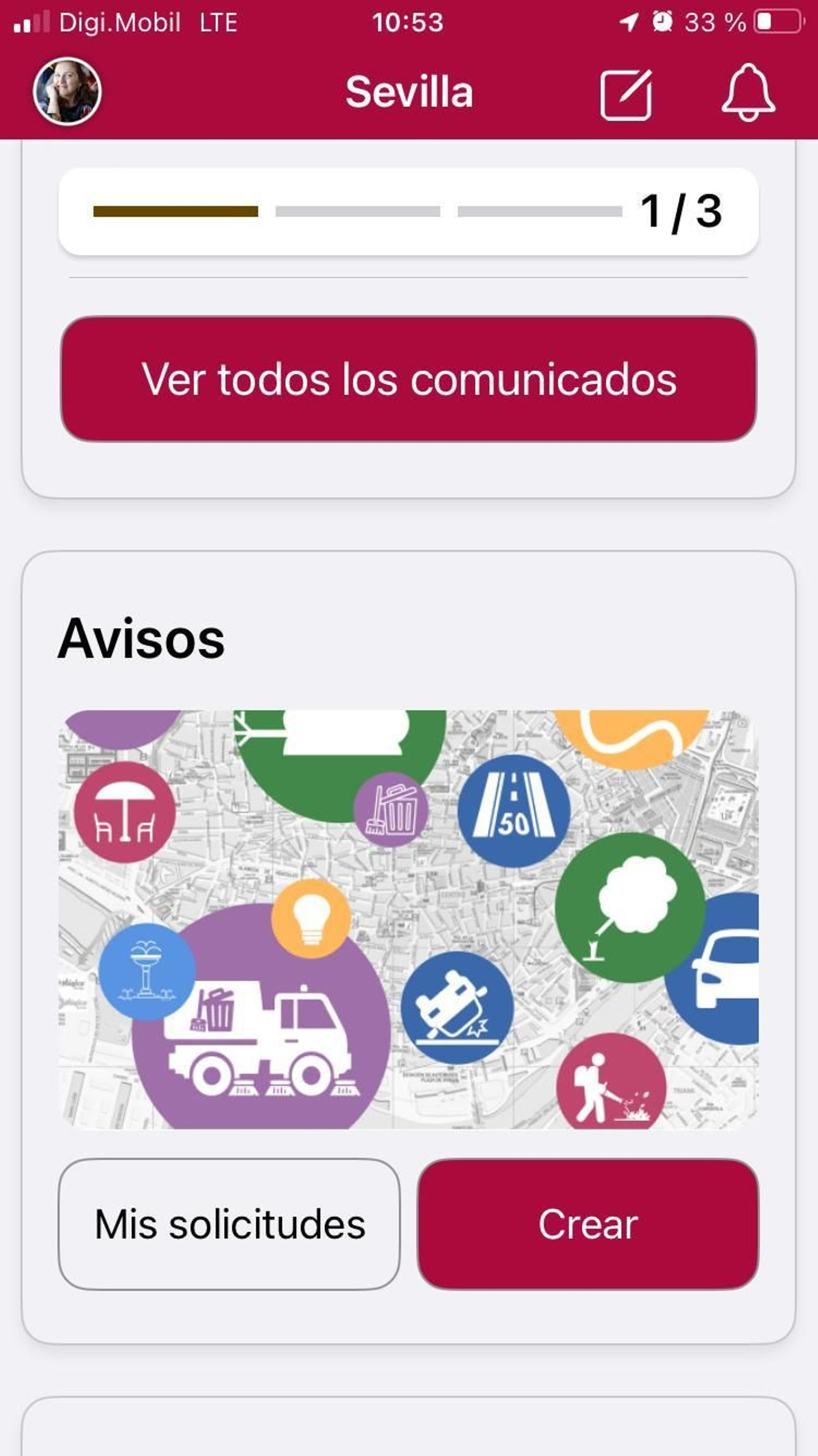 La pantalla de Avisos en la app