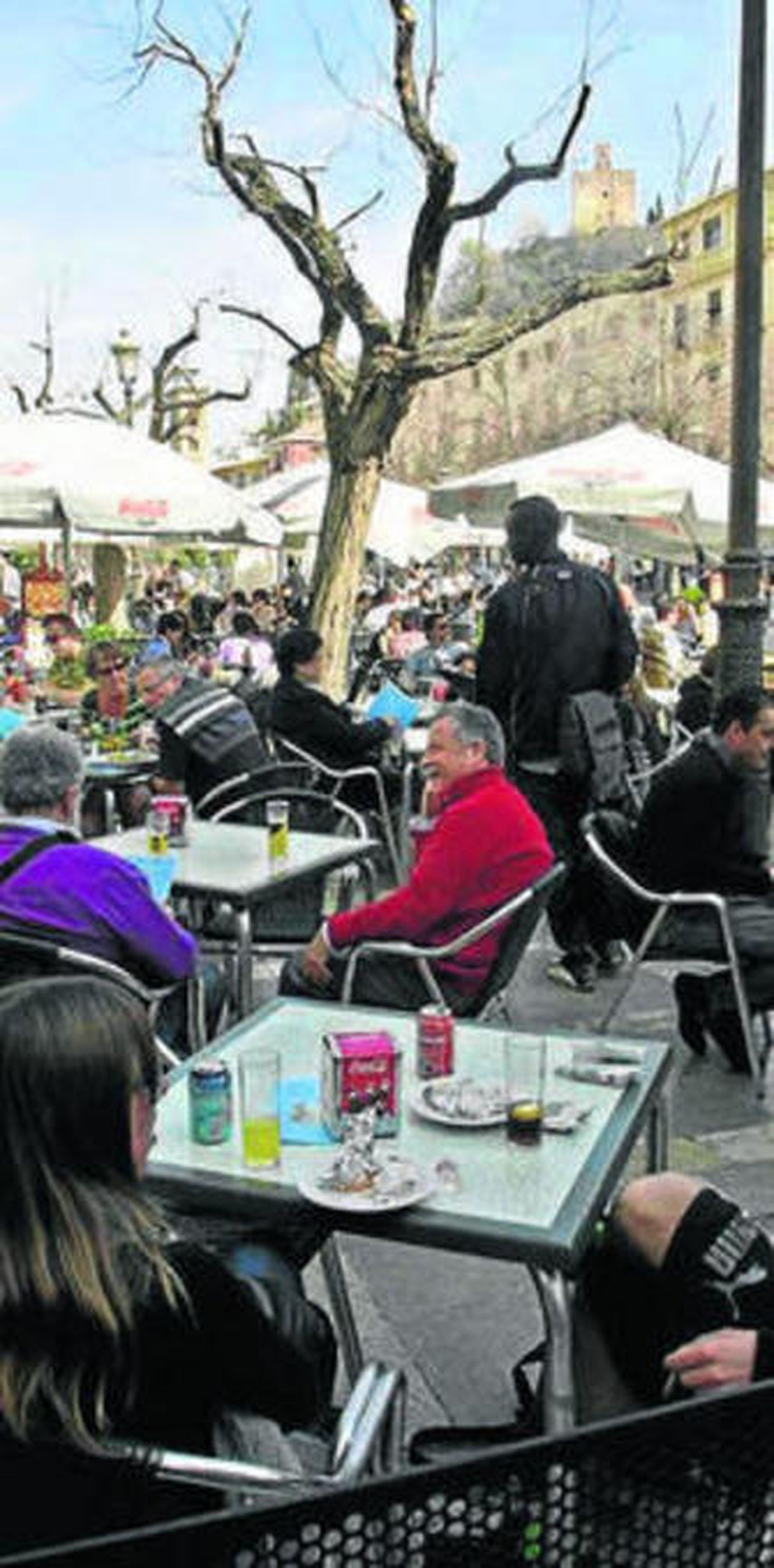 Turistas en terrazas.