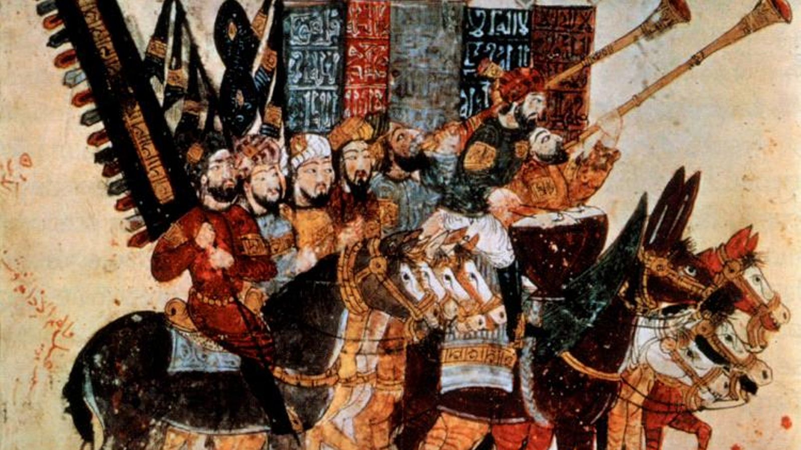 Tropas árabes montando caballos y acémilas en la Conquista de Hispania, según al-Wasit.
