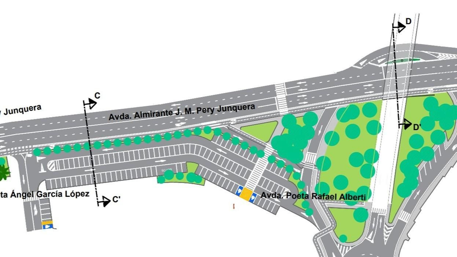 Plano de la bolsa de aparcamiento prevista en Rafael Alberti, en San Fernando