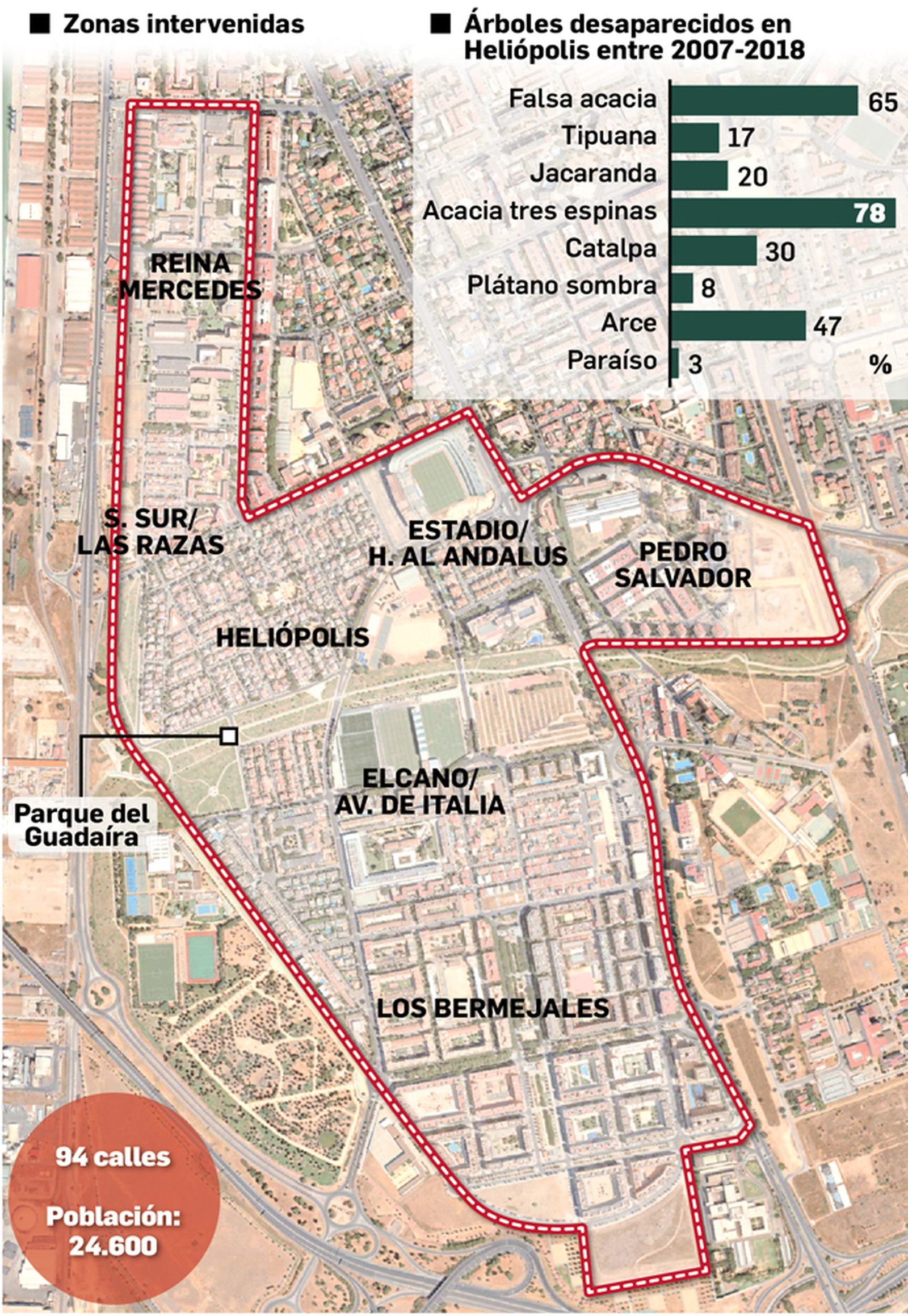 Los siete barrios del inventario de árboles y la situación de Heliópolis.