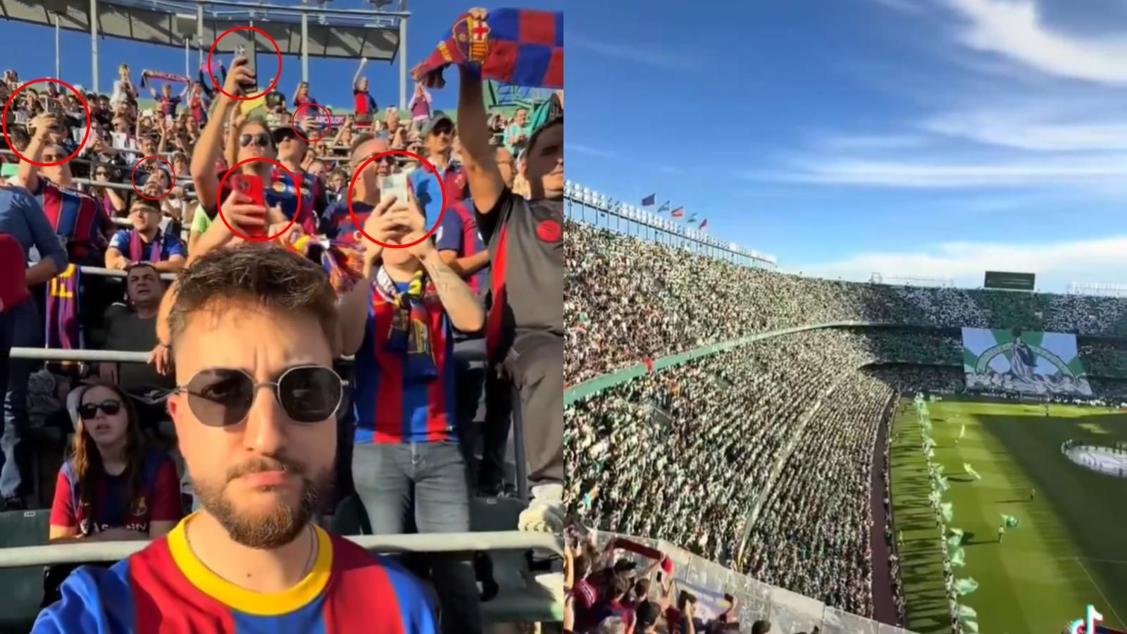Aficionados culés reaccionan al himno del Betis en directo
