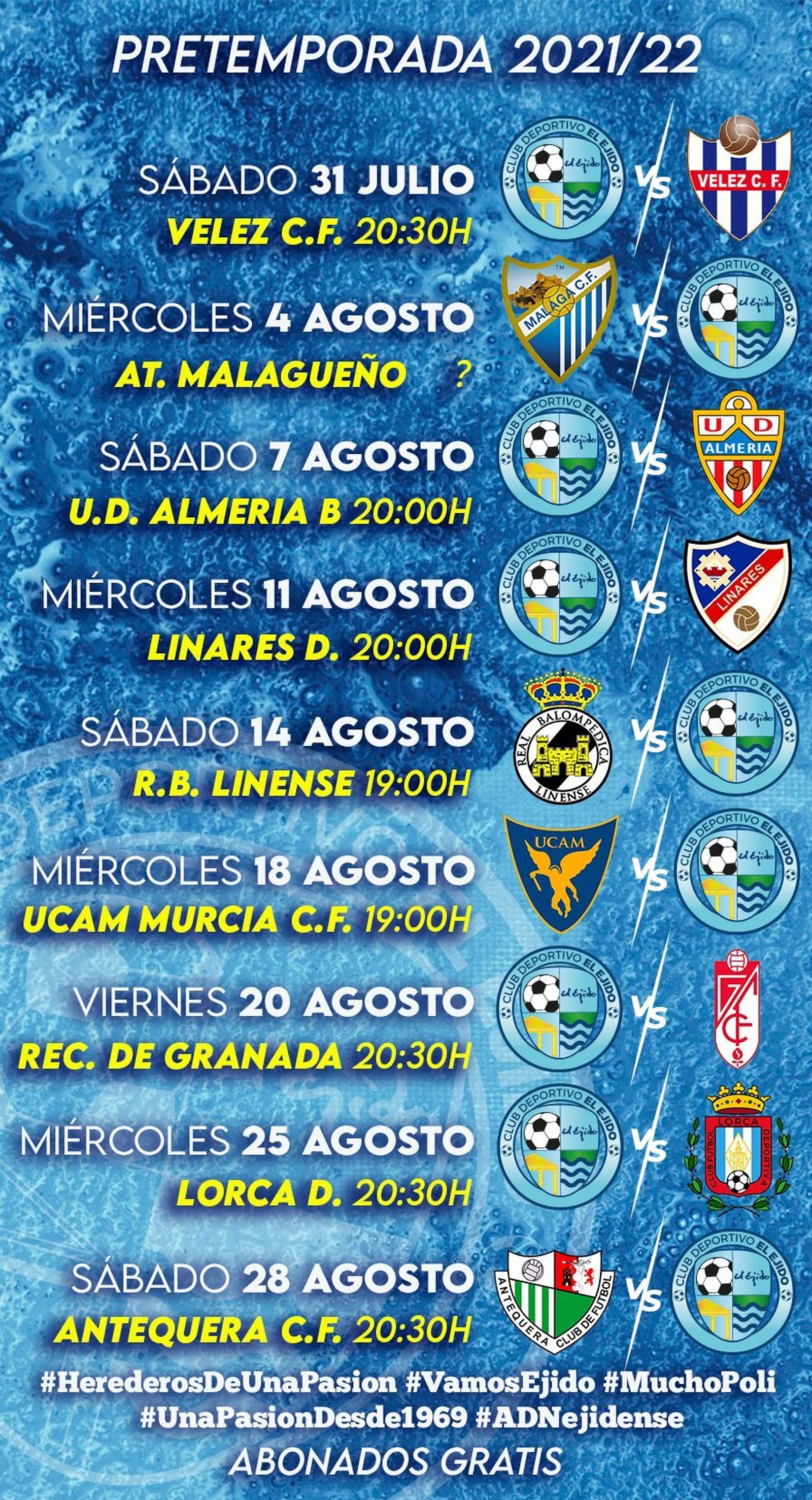 Calendario de pretemporada.