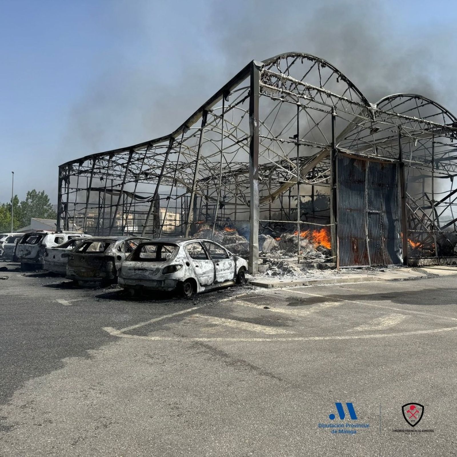 El fuego arrasa una empresa de subtropicales y un almacén de leña en Vélez-Málaga