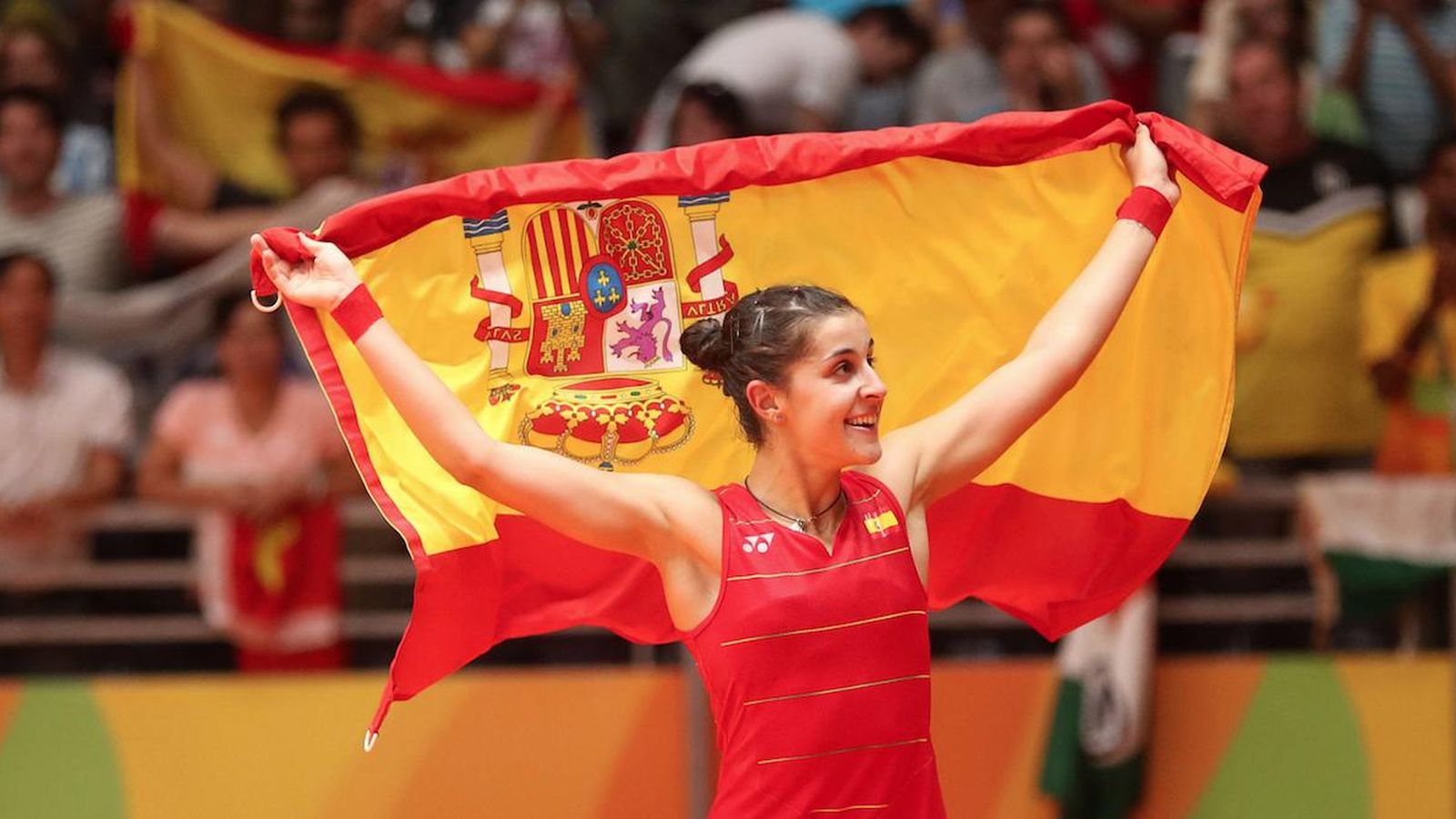 Carolina Marín celebrando un título para España.