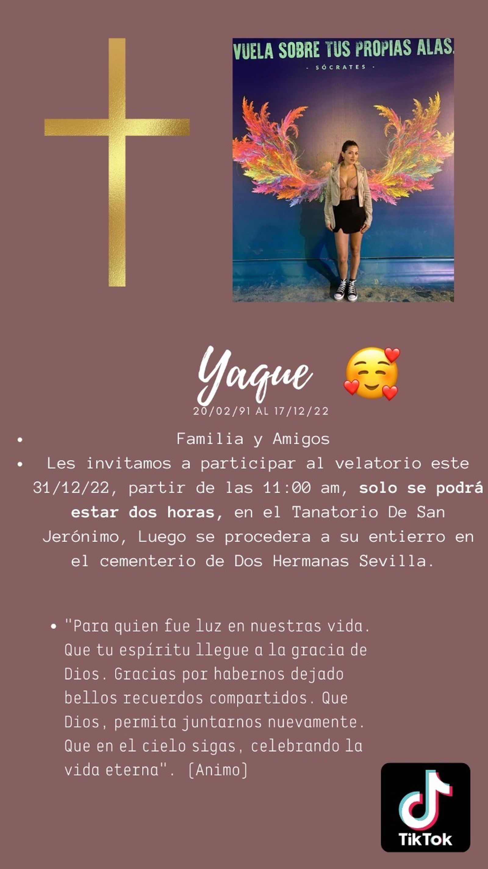 Imagen difundida en Tik Tok por las amigas de Yaqueline en la que informaban de su entierro.