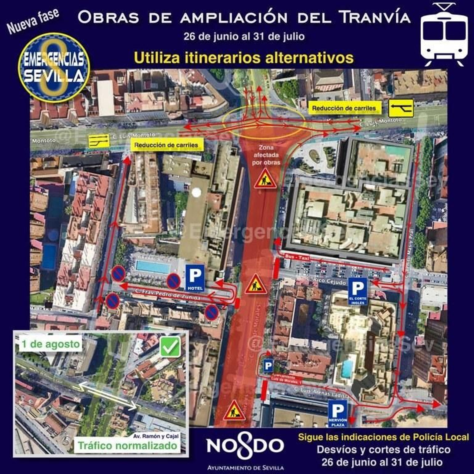 Este es el plano que mandó el Ayuntamiento en junio. Abajo, el detalle respecto a Ramón y Cajal.