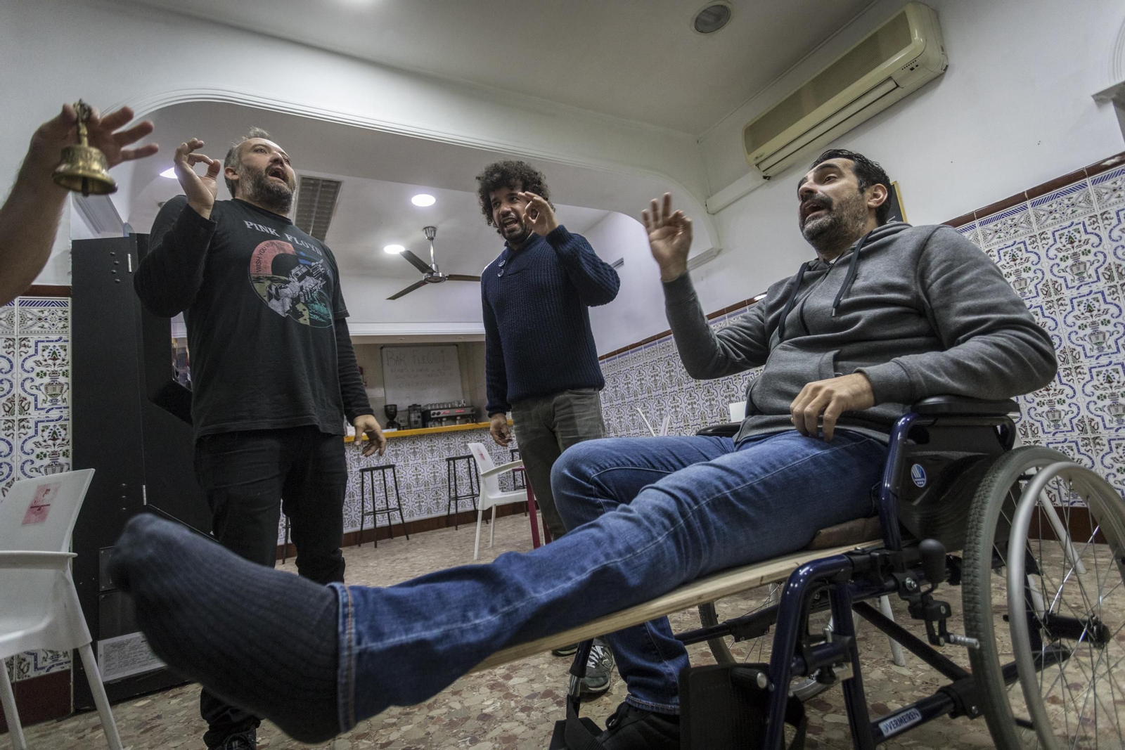 Figue, durante el ensayo junto a Ángel Gago y Miguel Ángel Moreno.