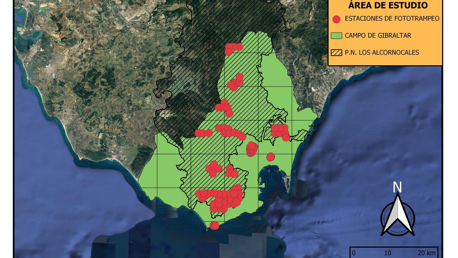 Área de estudio con las estaciones de  muestreo y límites administrativos.