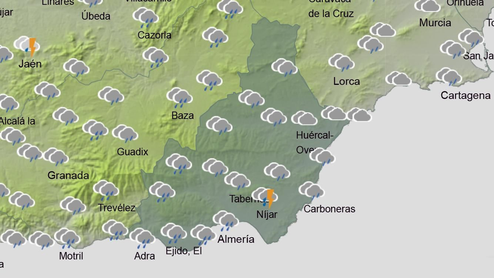 Previsión para la provincia de Almería el sábado 9 de marzo por la mañana.