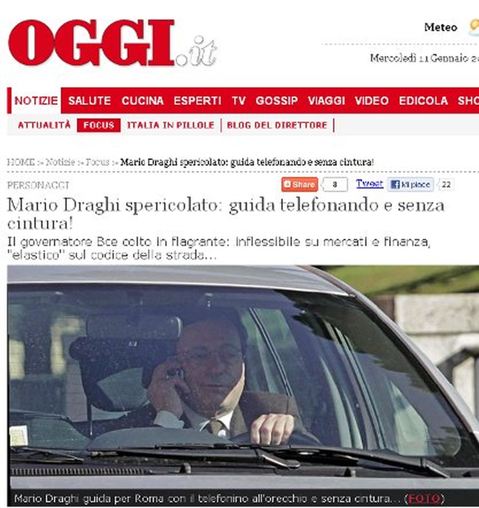 Mario Draghi, cazado conduciendo sin cinturón y al teléfono