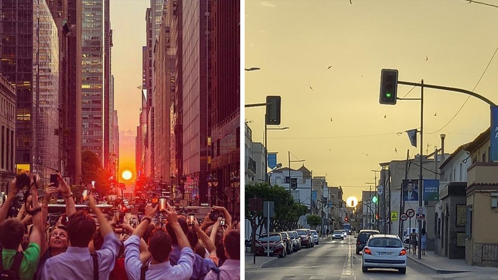 Puesta de sol de los solsticios de invierno, en Manhattan y en Vera. Puesta de sol de los solsticios de invierno, en Manhattan y en Vera.