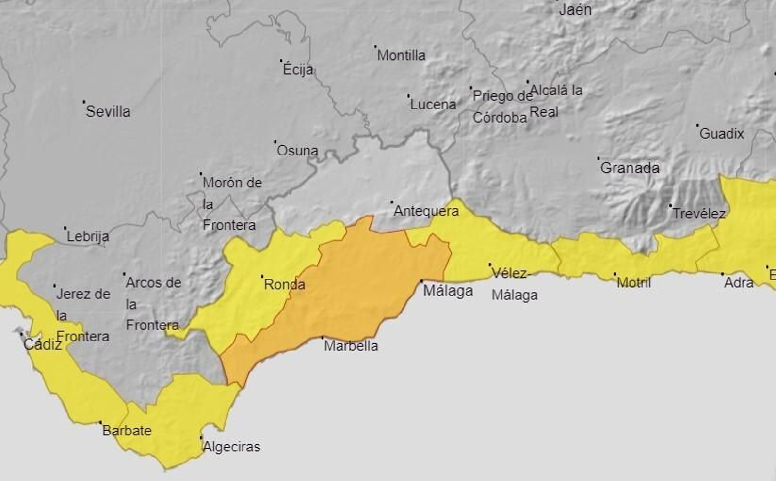 Mapa de avisos de la Aemet.