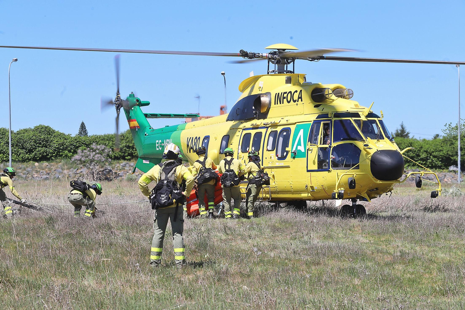 Imágenes del simulacro de incendio forestal que la Junta organiza en Aljaraque