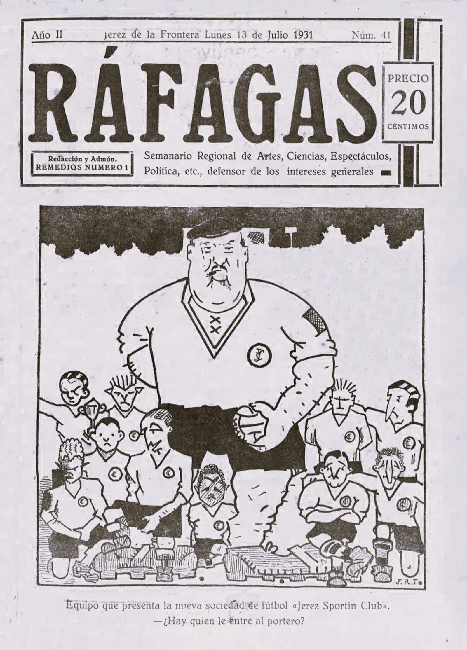 Portada de la revista Ráfagas de julio de 1931 en la que aparece el escudo del Jerez Sporting Club.
