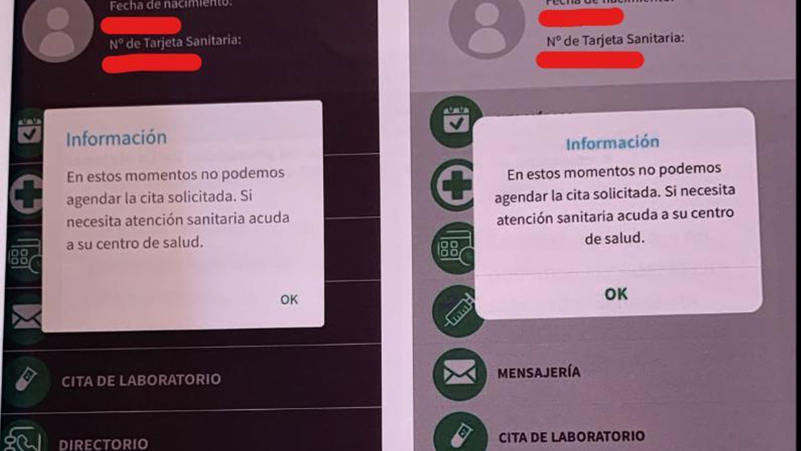 Capturas de pantalla que han presentado ante notario para desmentir a Salud.