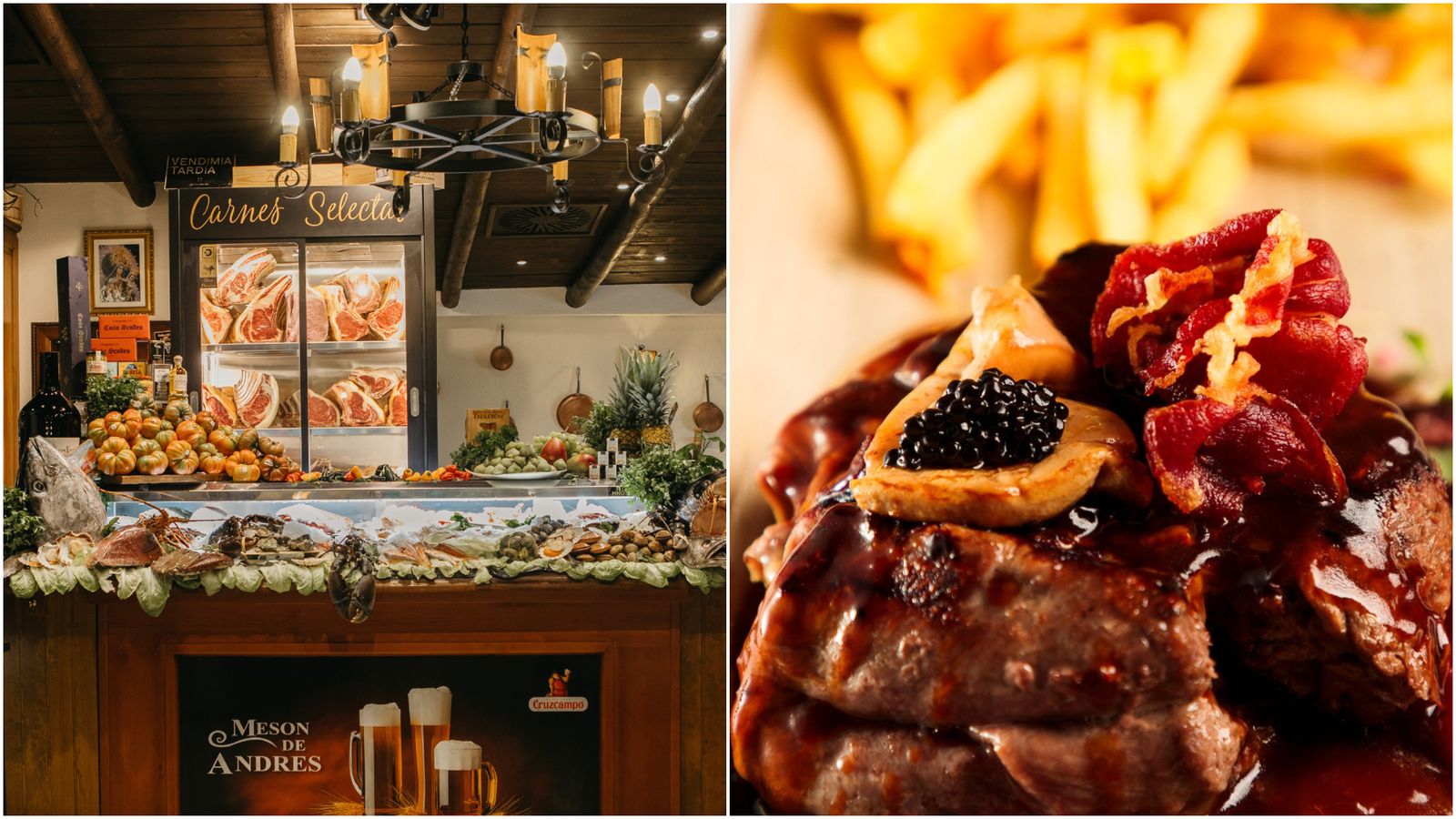 El salón de Mesón de Andrés y uno de sus platos.