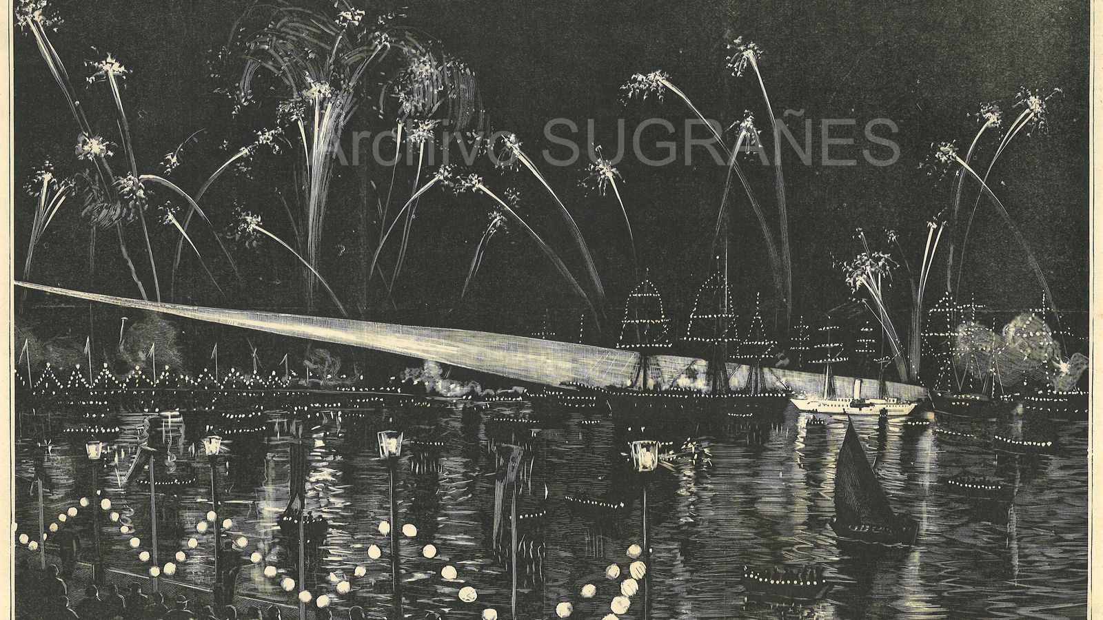 Grabado de 'La Ilsutración ESpañola y Americana' de los fuegos de 1892.