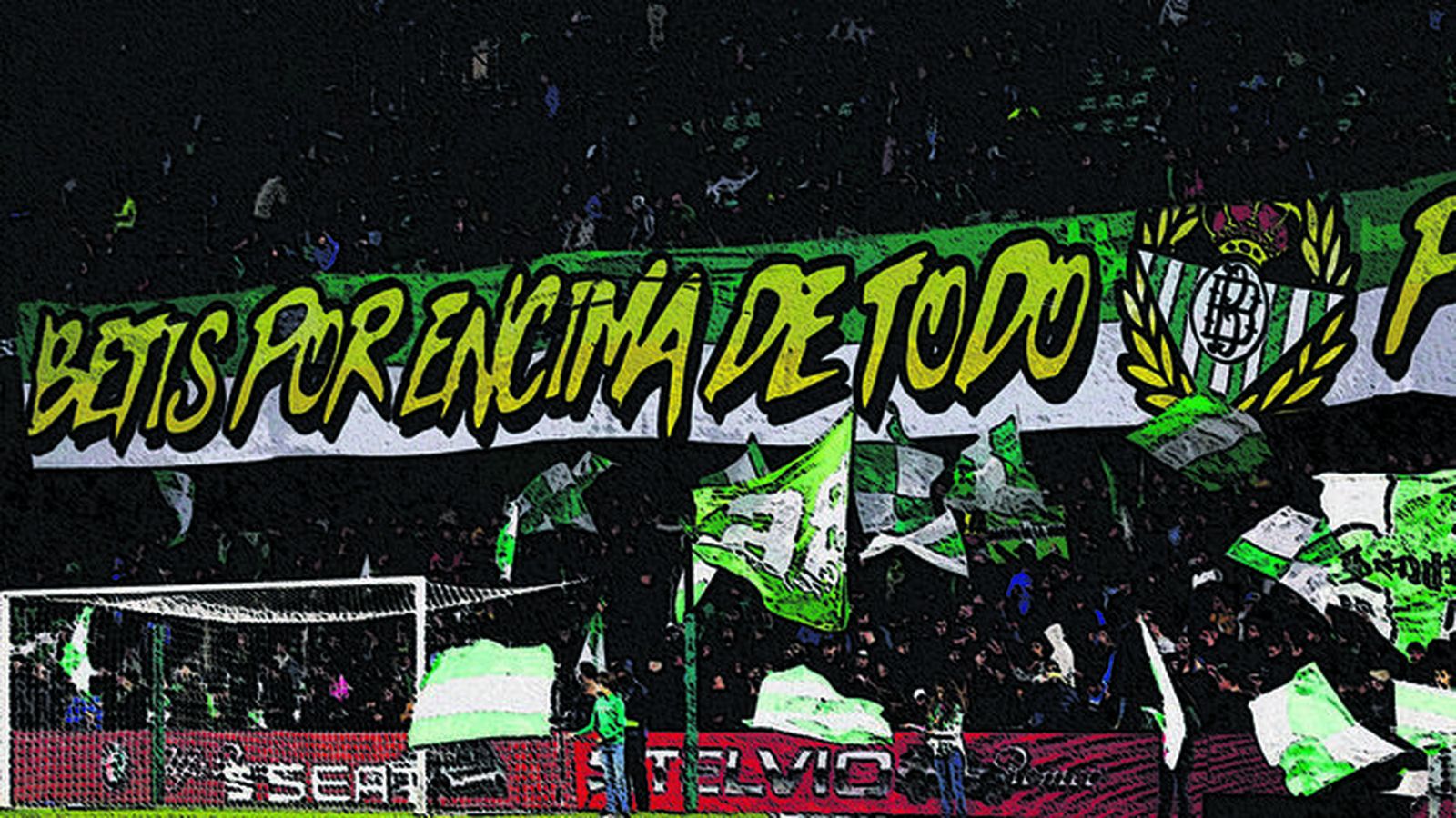 Imagen de un tifo en Gol Sur del estadio Benito Villamarín.