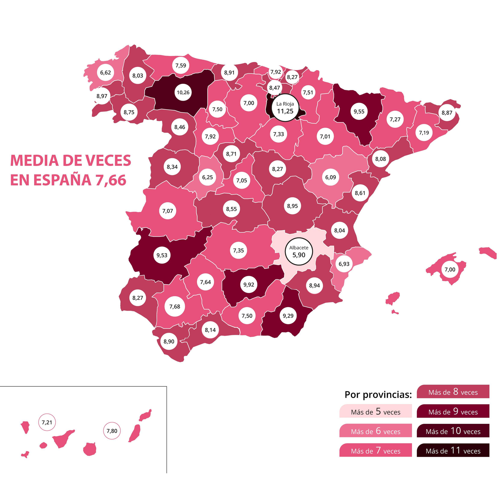 Mapa que muestra las medias de cada provincia en cuestión de relaciones sexuales