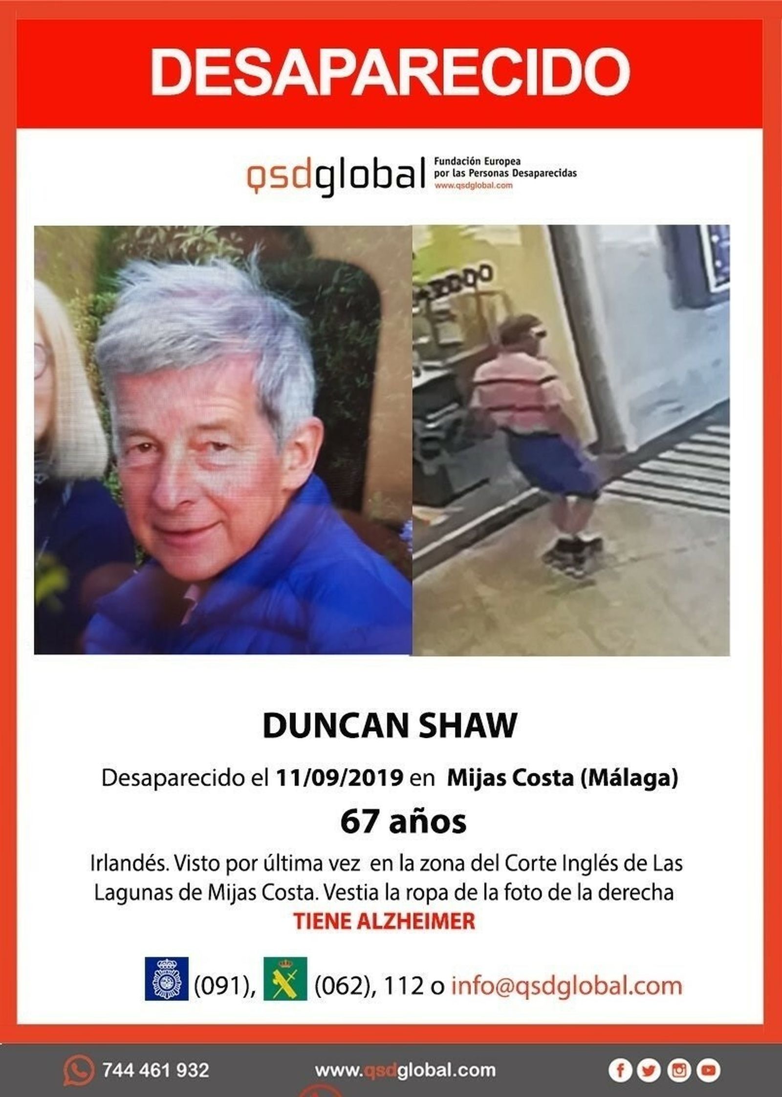 Duncan Shaw, desaparecido en Mijas Costa.
