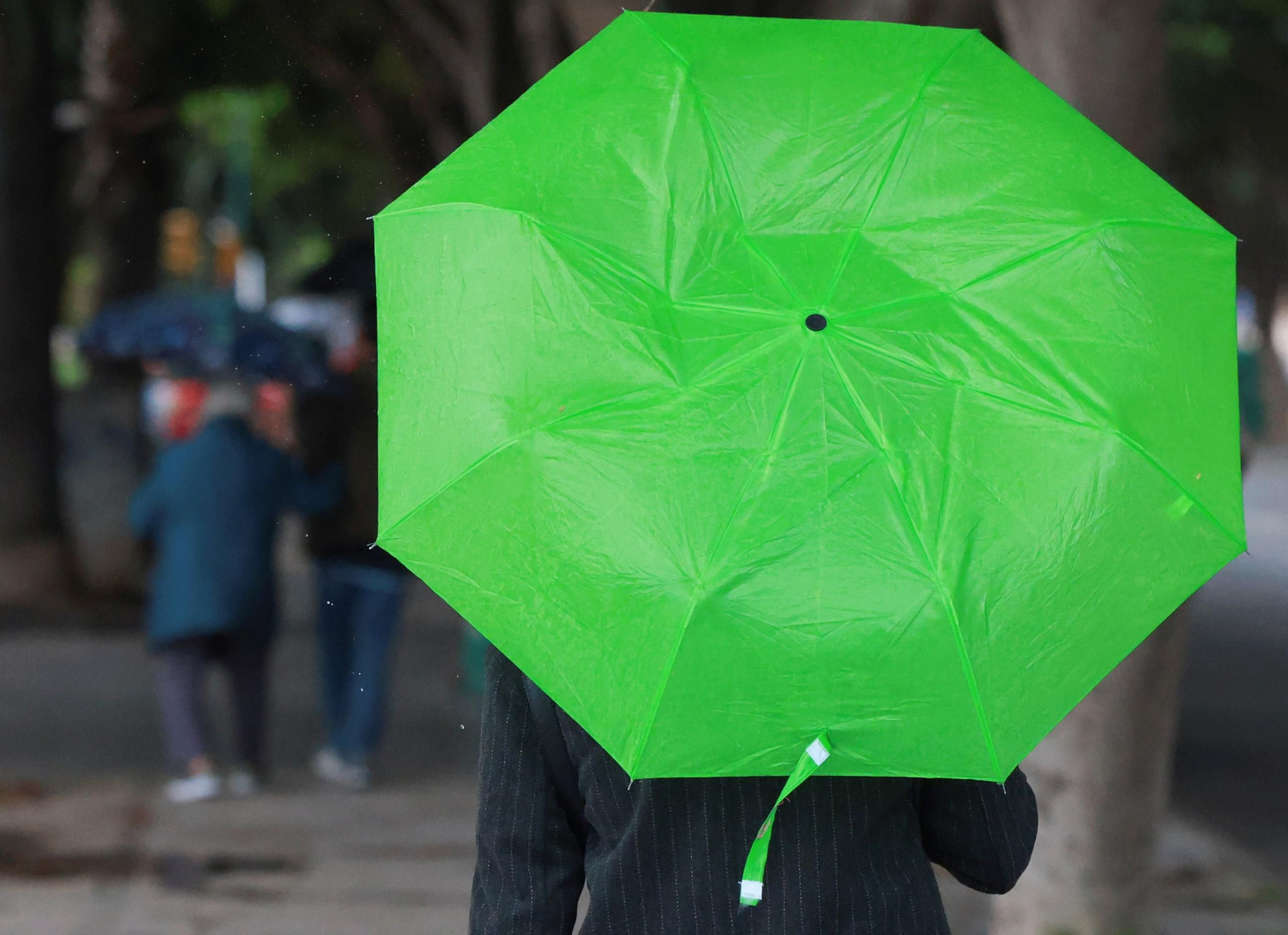 Una persona usa un paraguas para protegerse de la lluvia.