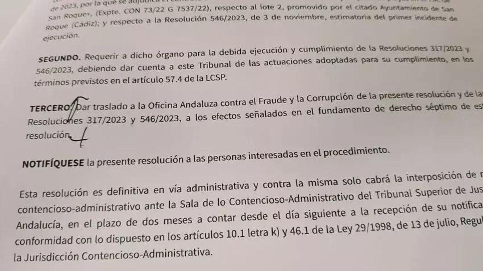 Última resolución del Tribunal de Contratación sobre la concesión de la limpieza en San Roque