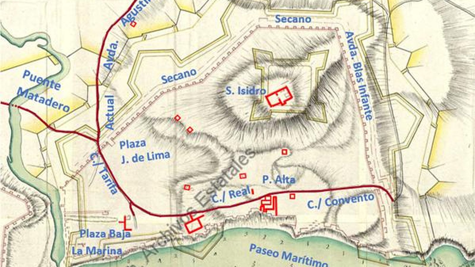 El mismo plano, en el que se han reforzado los caminos y cortijos representados.