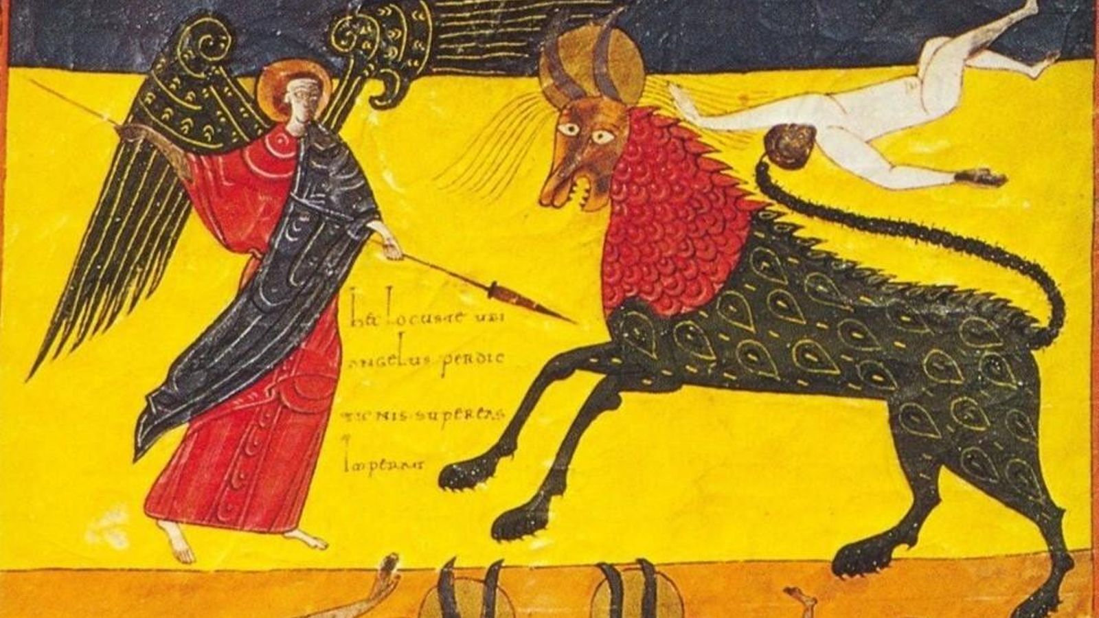 Dibujo del arcángel alanceando a la bestia de mediados del siglo XI.