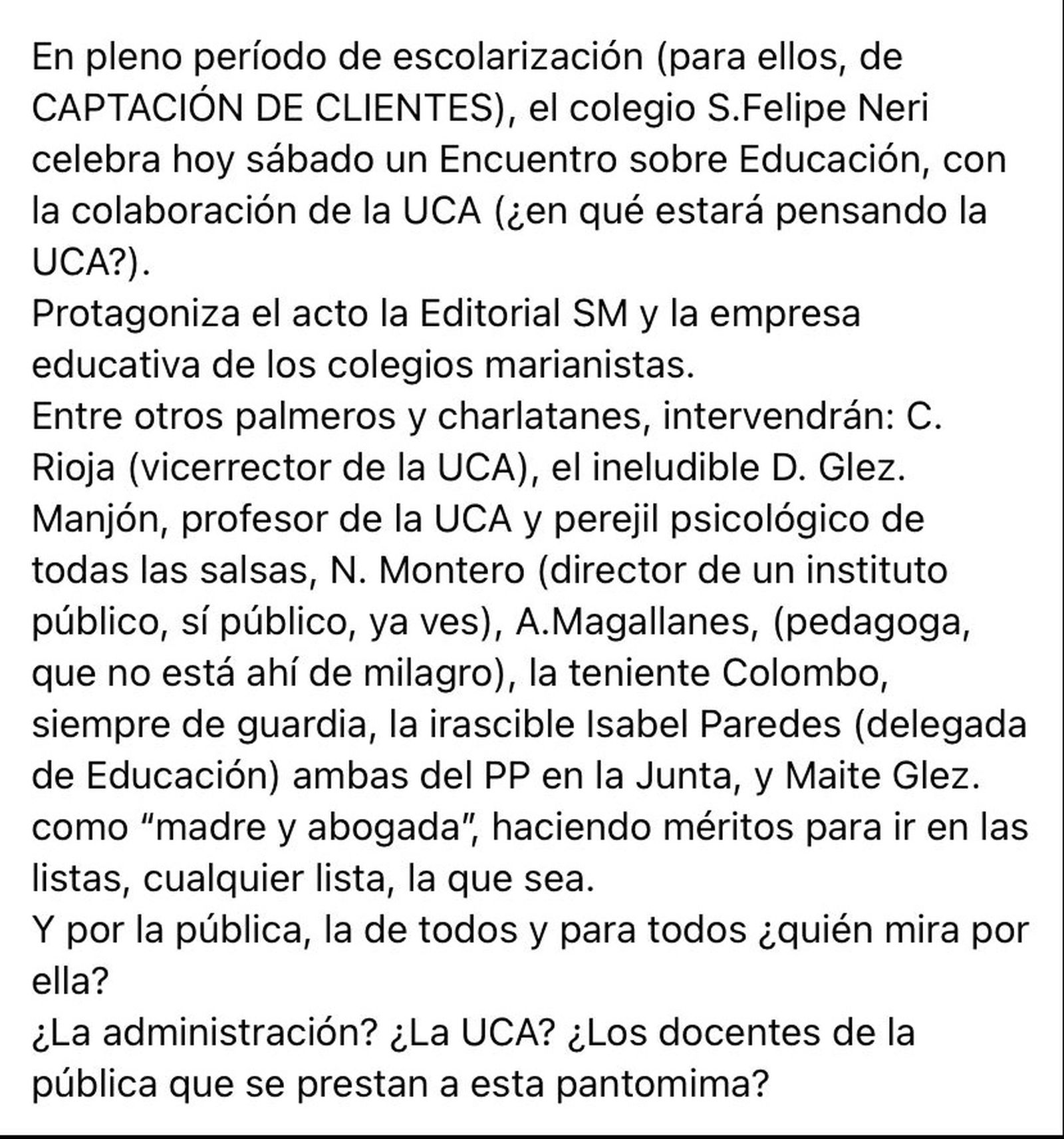 La UCA apoya a los colegios religiosos