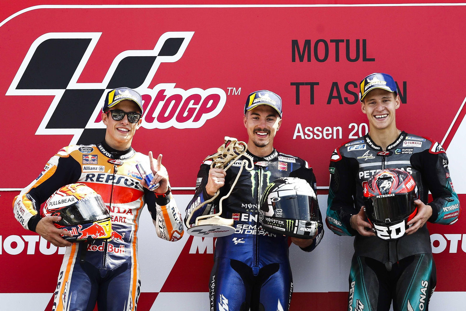 Maverick Viñales se impuso a Márquez y Quartararo en el pasado GP de Assen.