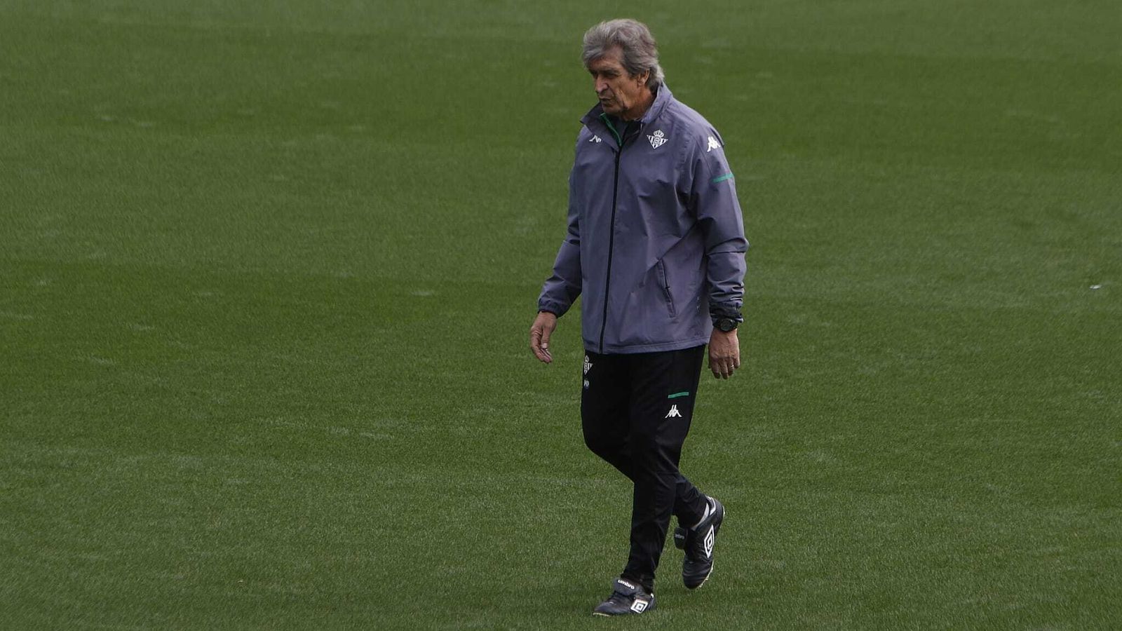 Pellegrini, en el entrenamiento de hoy.