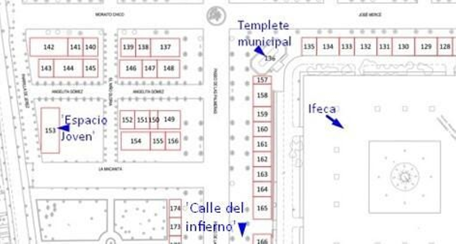 Plano de la Feria con la caseta de la juventud 'Espacio Joven' a la izquierda en la imagen. Plano de la Feria con la caseta de la juventud 'Espacio Joven' a la izquierda en la imagen.