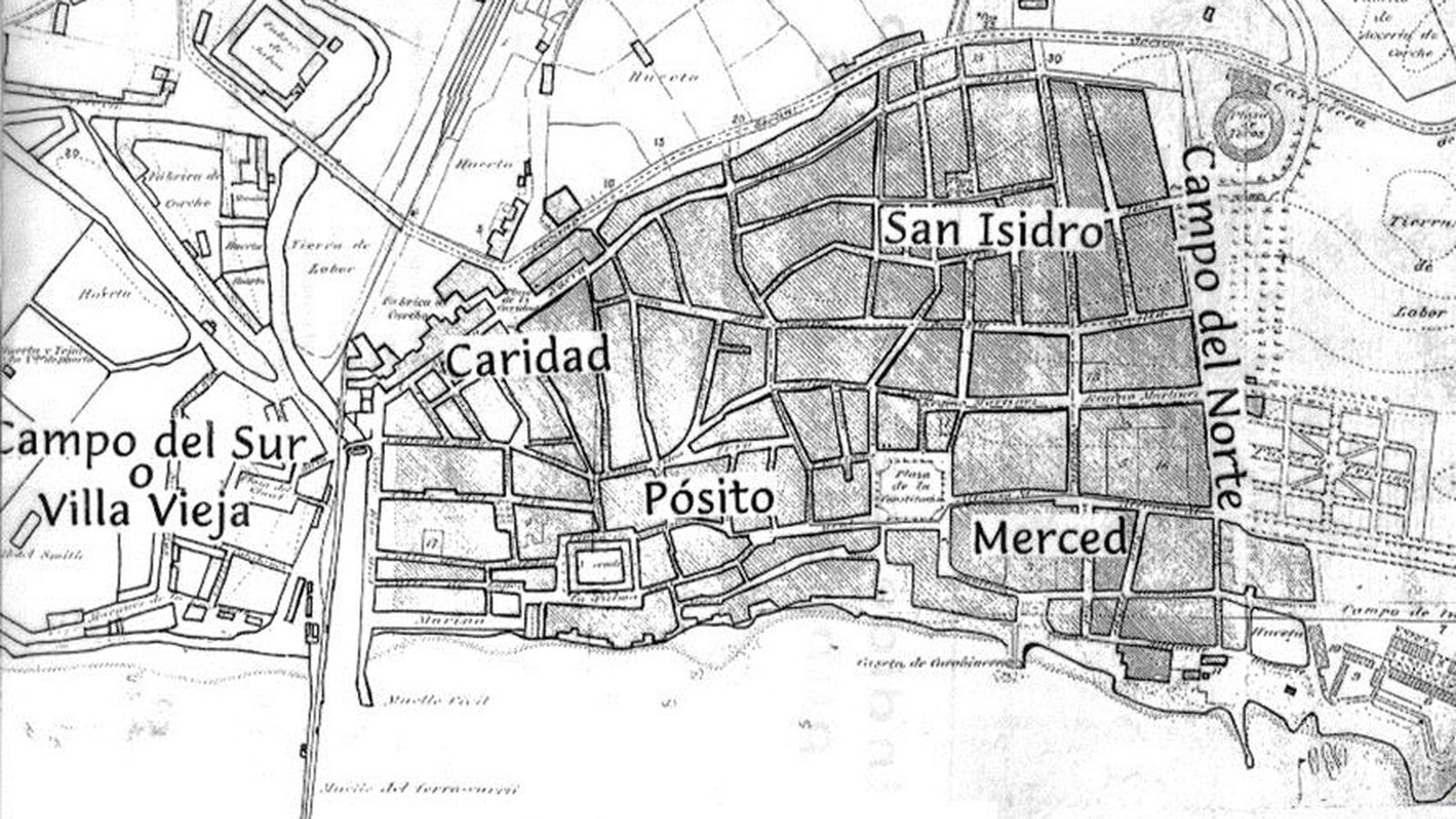 Plano con la división por barrios.