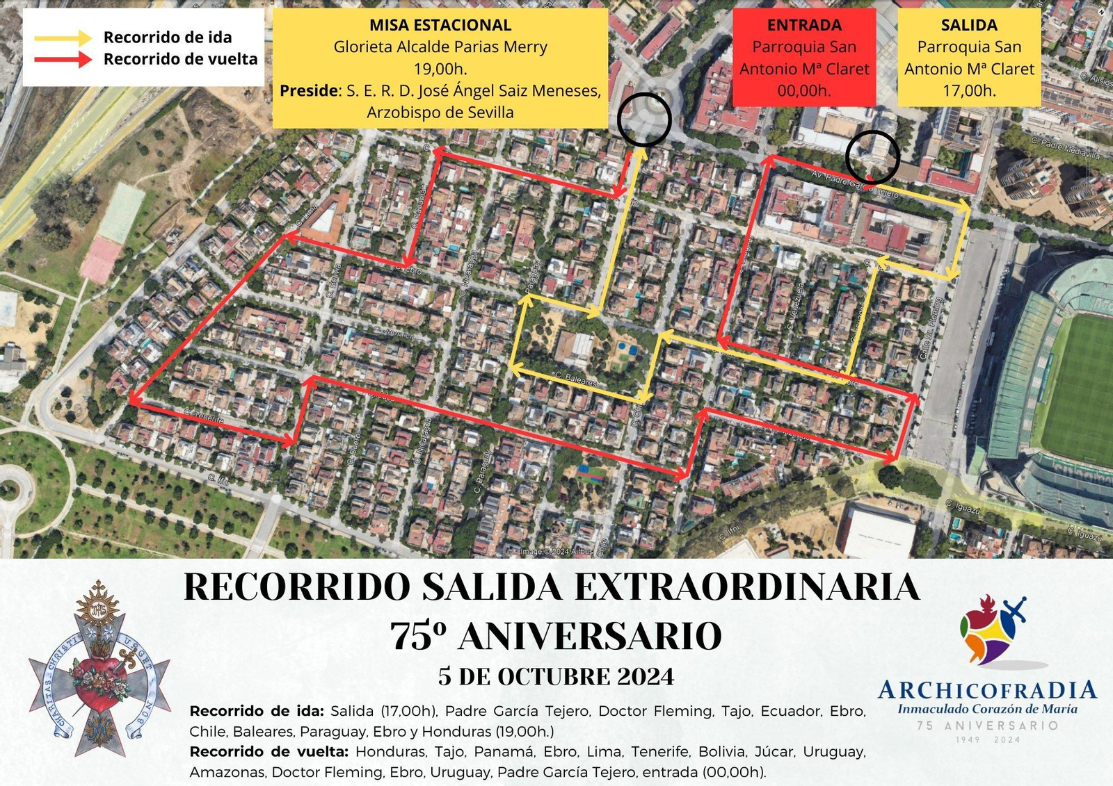 Mapa con los horarios e itinerarios de la procesión