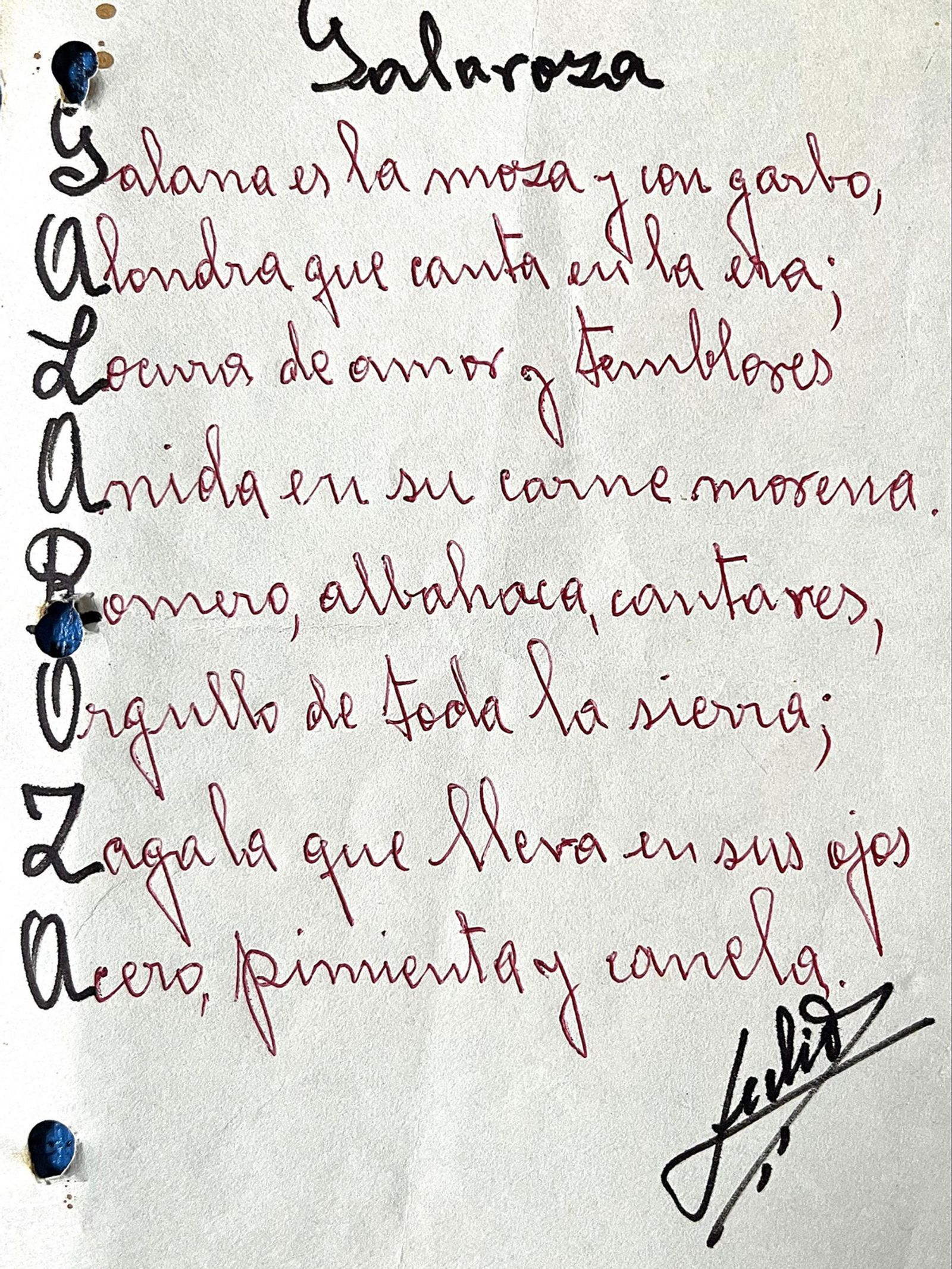 Acróstico de Don Julio Beneyto inédito.