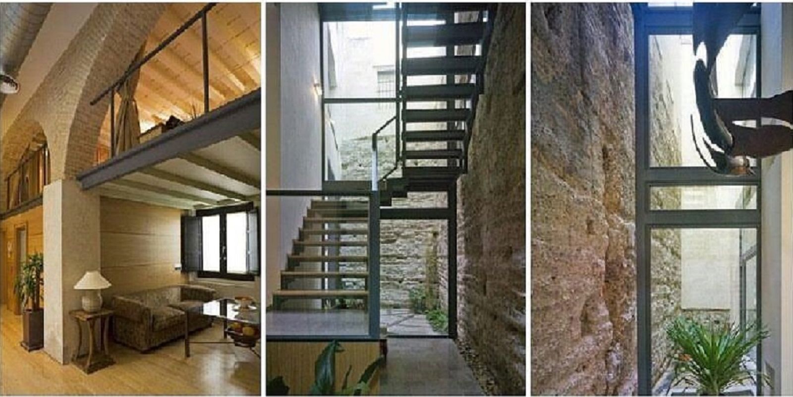 Diversas perspectivas de la muralla almohade y su integración en el edificio remodelado.