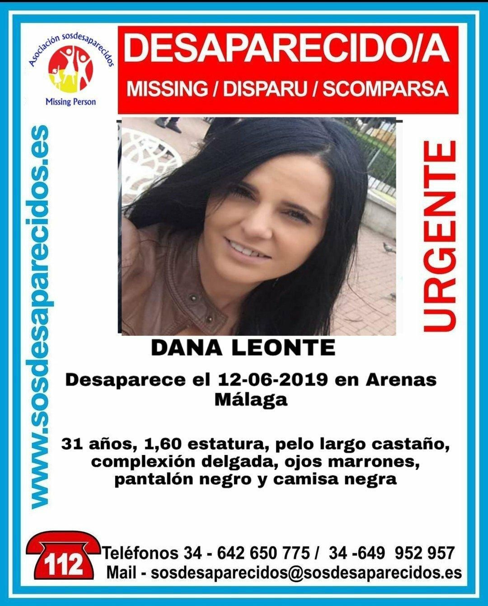 Alerta sobre la desaparición de Dana Leonte en Arenas (Málaga).
