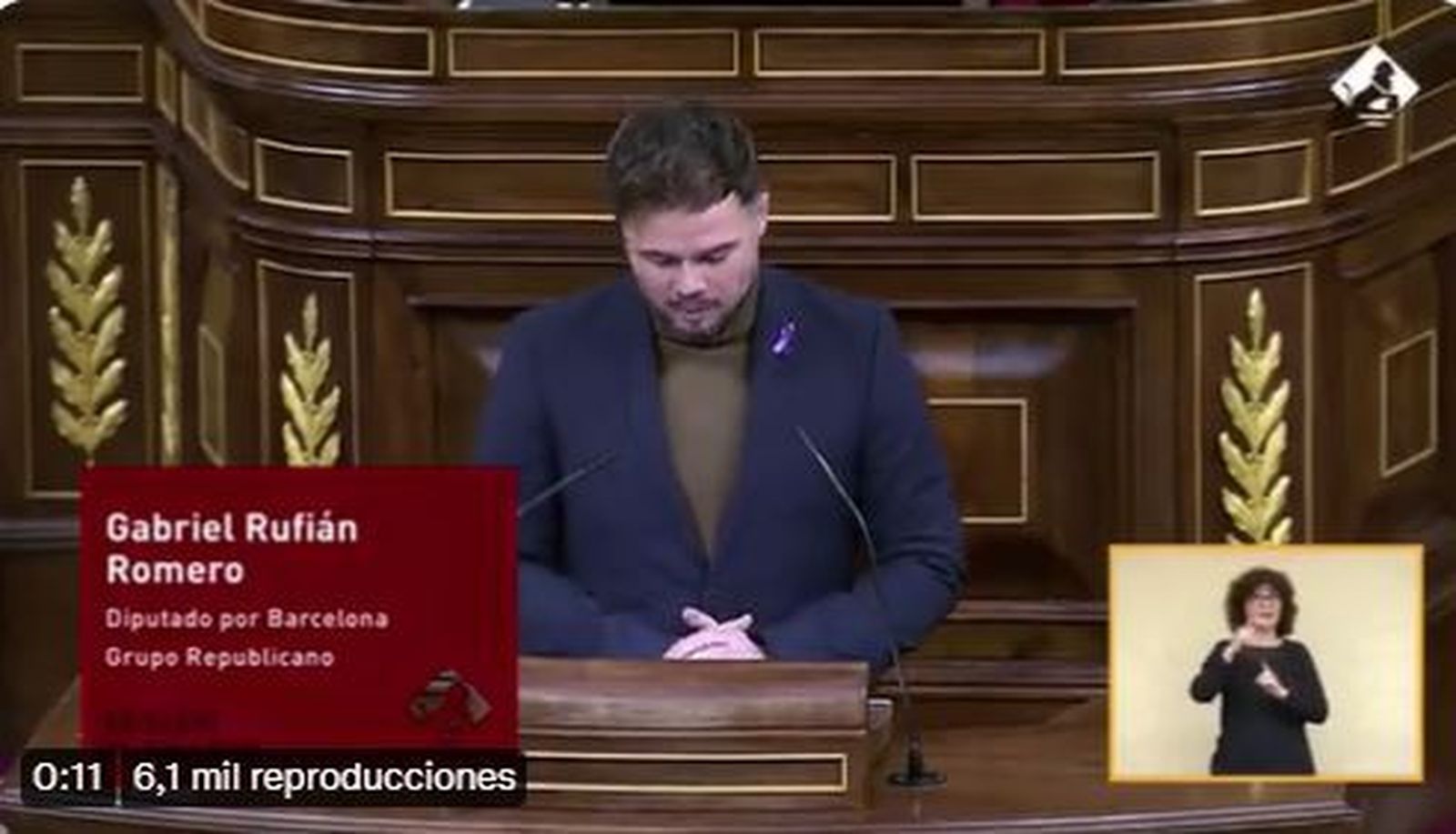 Gabriel Rufián durante su comparecencia en el Congreso de los Diputados