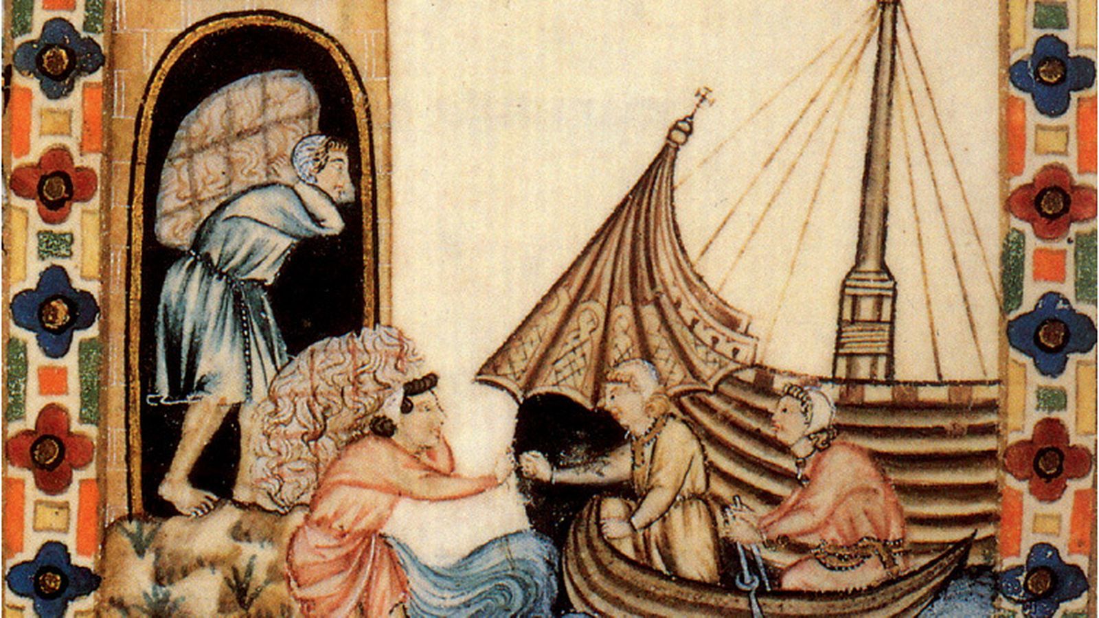 Cargando mercancías en un barco (Miniatura de Las Cantigas. Siglo XIII).
