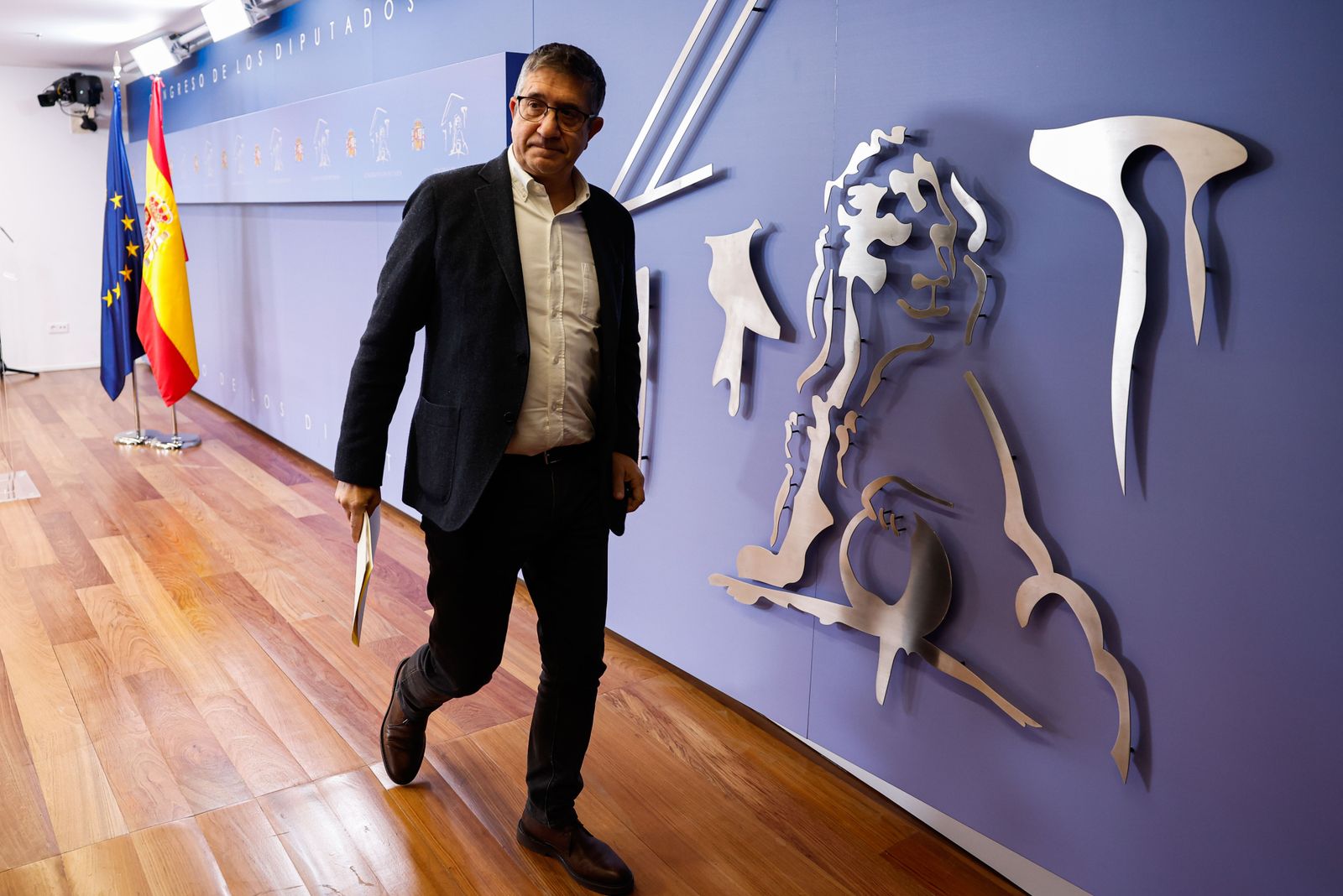 El portavoz del PSOE en el Congreso, Patxi López, antes de la comparecencia pública.