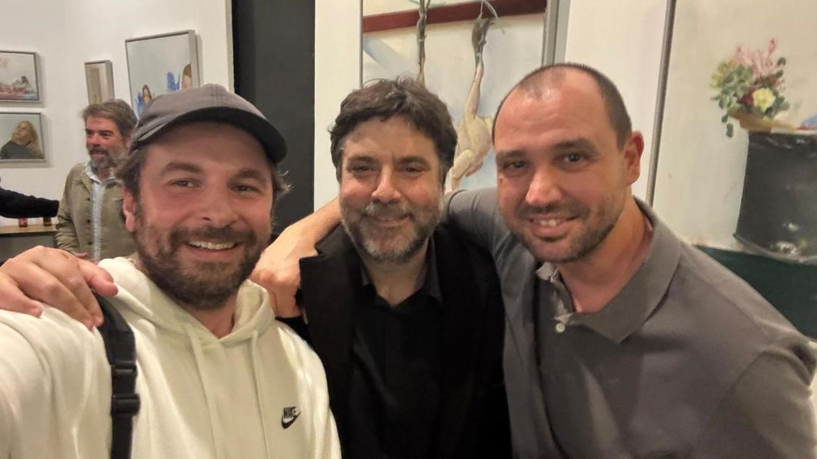 Alejandro Botubol, Pepe Baena y Juan Manuel Pinedo, durante el cóctel