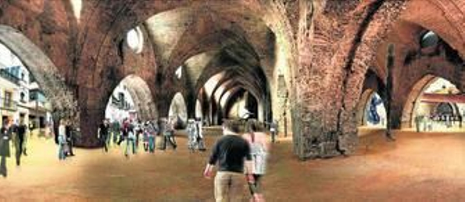 Recreación virtual del proyecto del CaixaForum, con las naves de los antiguos astilleros convertidas en plaza pública.