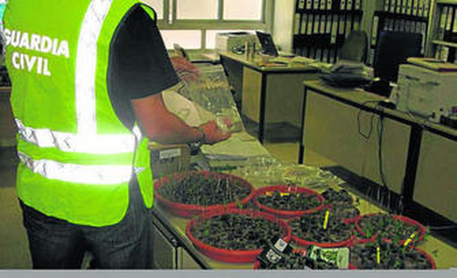 Un agente durante la inspección al establecimiento de Almería.