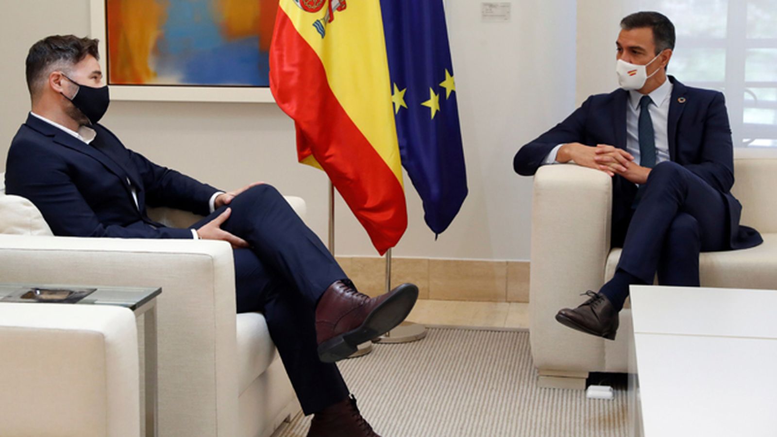 Gabriel Rufián y Pedro Sánchez, este jueves en la Moncloa.